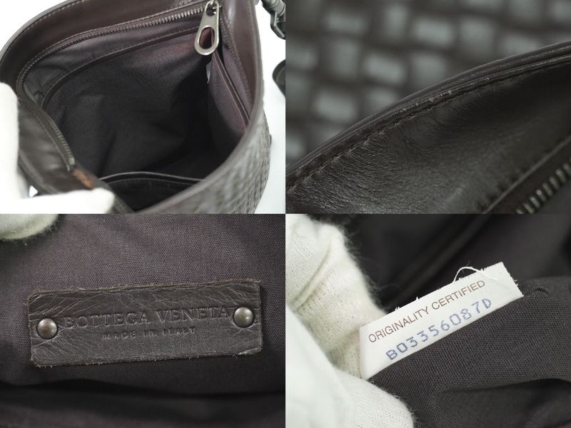 Authentic Bottega Veneta Intrecciato Shoulder Bag Pochette Leather Brown
