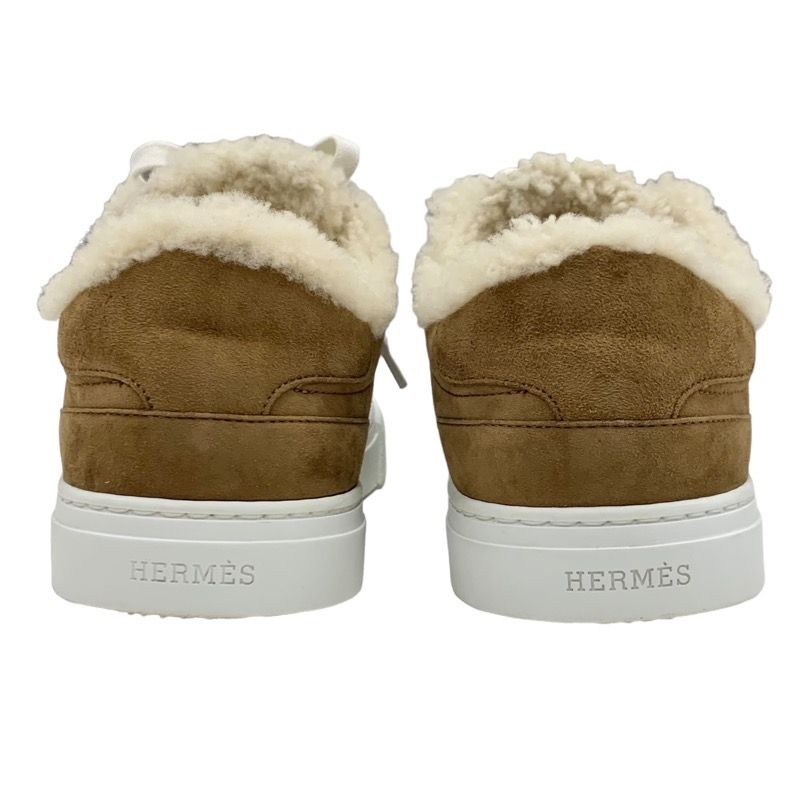 Hermes Day Sneakers Shoes Kelly Hardware Suede Mouton Boa Brown