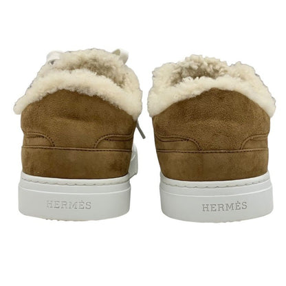 Hermes Day Sneakers Shoes Kelly Hardware Suede Mouton Boa Brown
