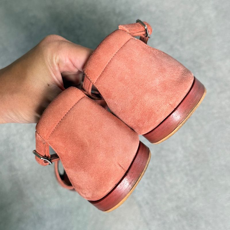 Hermes Santoni Strap Sandals Flat Shoes Coral Orange Suedeleather 38 25cm