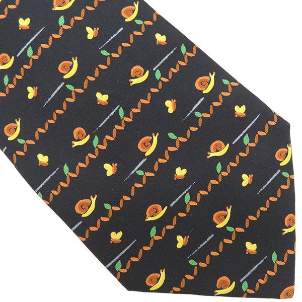 Hermes Necktie Snail and Butterfly 9cm (3.54in) Silk Black and Multicolor Black