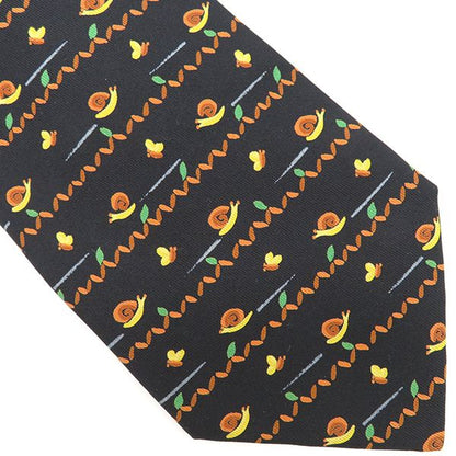 Hermes Necktie Snail and Butterfly 9cm (3.54in) Silk Black and Multicolor Black