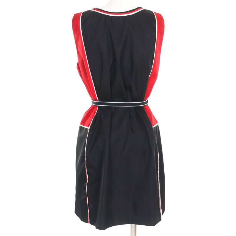 Prada 230623 Triangle Logo Leather Re-nylon Sleeveless Dress Black Red 36 Made