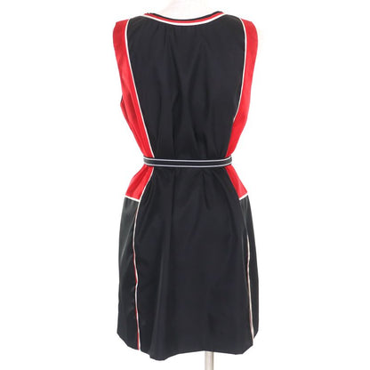 Prada 230623 Triangle Logo Leather Re-nylon Sleeveless Dress Black Red 36 Made