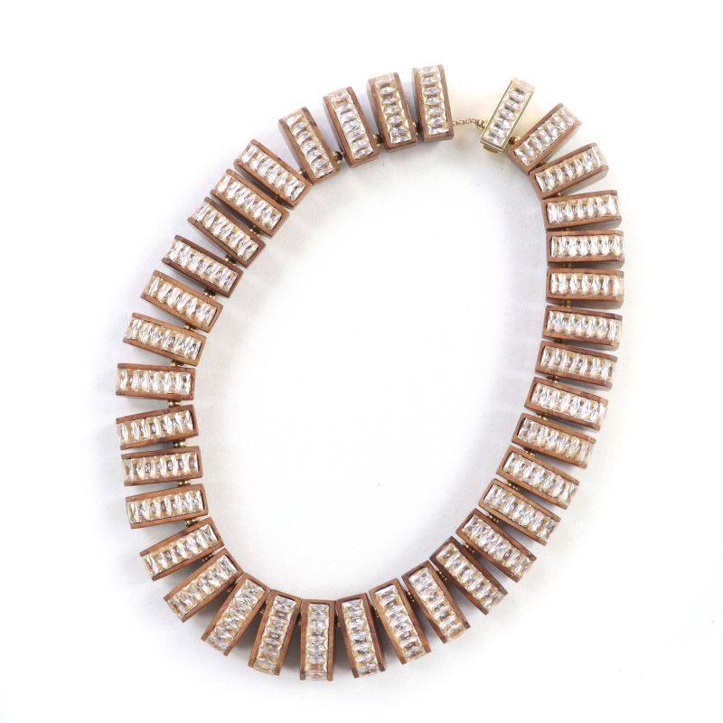 Bottega Veneta Radica Wood Cubic Zirconia 925 Necklace Choker