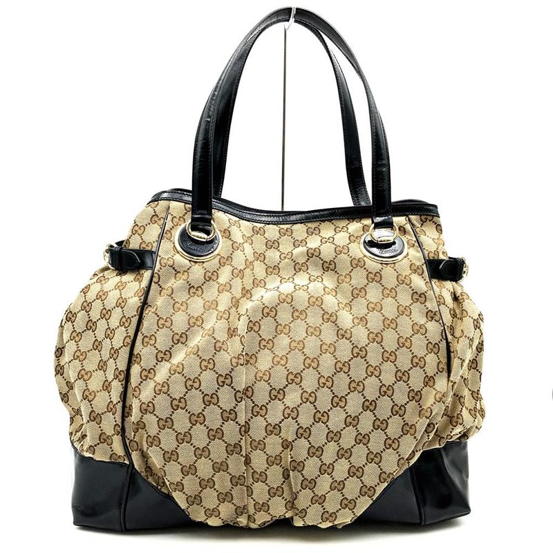 Gucci 203528 Tote Shoulder Bag GG Canvas Beige And Black Women Men Fashion