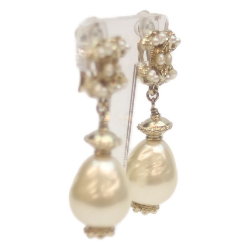 Chanel A11C GP Swing Pearl Coco Mark Earrings 90 Gold Faux Pearl Baroque Pearl