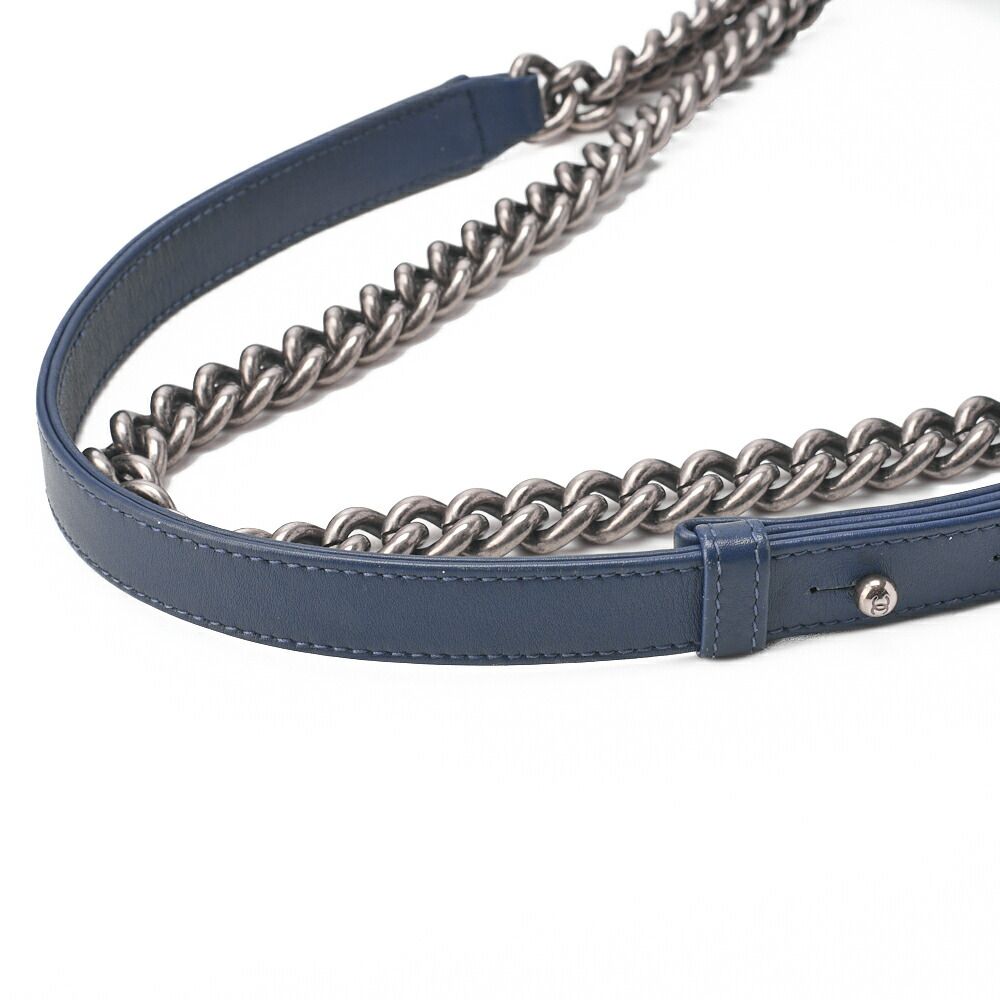 Chanel Boy Chanel Matelasse Chain Shoulder Denim Blue With Silver Hardware