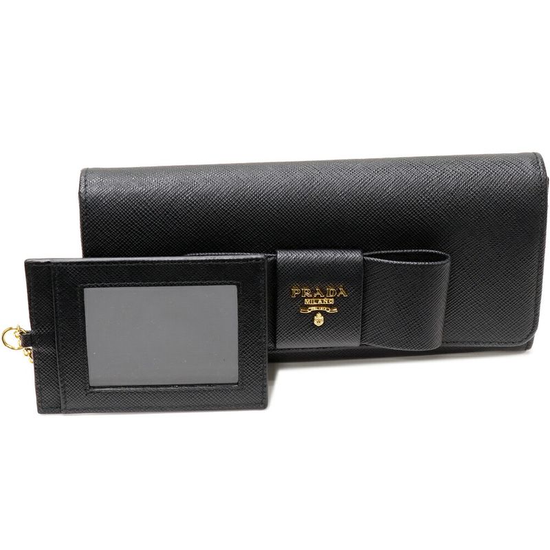 Prada Zipper Long Wallet With Pass Case And Coin Purse In Sapphiano Fiocco Calf