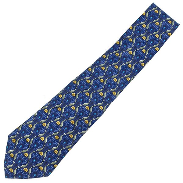 Hermes Necktie with Dolphin Pattern 9cm (3.54in) Silk Blue and Multicolor Blue