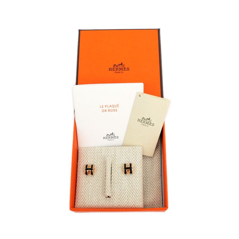 Hermes Earrings Pop Ash Pair Black Rosegold Hardware Jewelry - Others