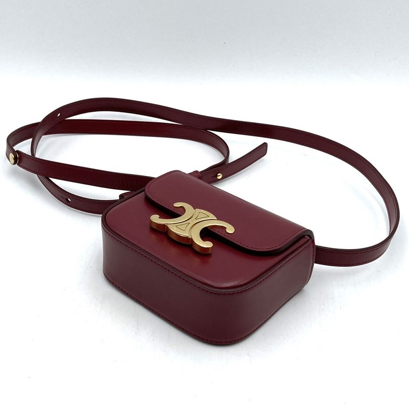 Celine Mini Claude DS 2203 Shoulder Bag Mini Shoulder Bag Leather Wine Red