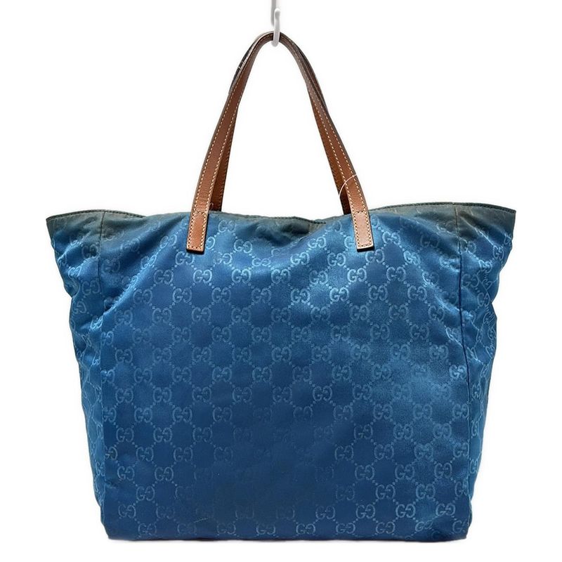 Gucci Tote Bag GG Pattern 282439 Blue And Brown Leather
