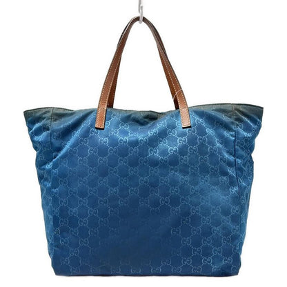 Gucci Tote Bag GG Pattern 282439 Blue And Brown Leather