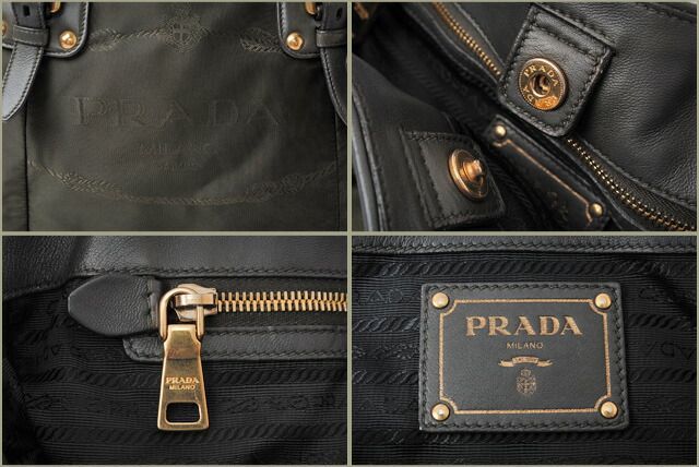 Prada Handbag Shoulder Bag Prada Logo Embroidery Nylon Dark Khaki With Strap