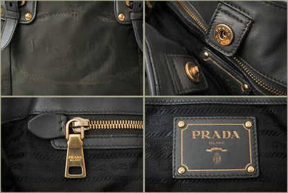 Prada Handbag Shoulder Bag Prada Logo Embroidery Nylon Dark Khaki With Strap