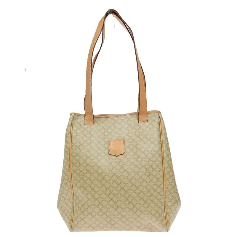 Celine Tote Macadam Shoulder Bag Beige Leather 33ka787