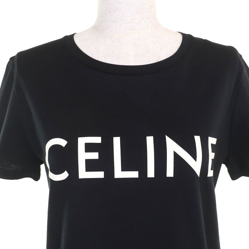 Celine 2x314916g 100% Cotton Logo Crew Neck Short Sleeve T-shirt Black White S