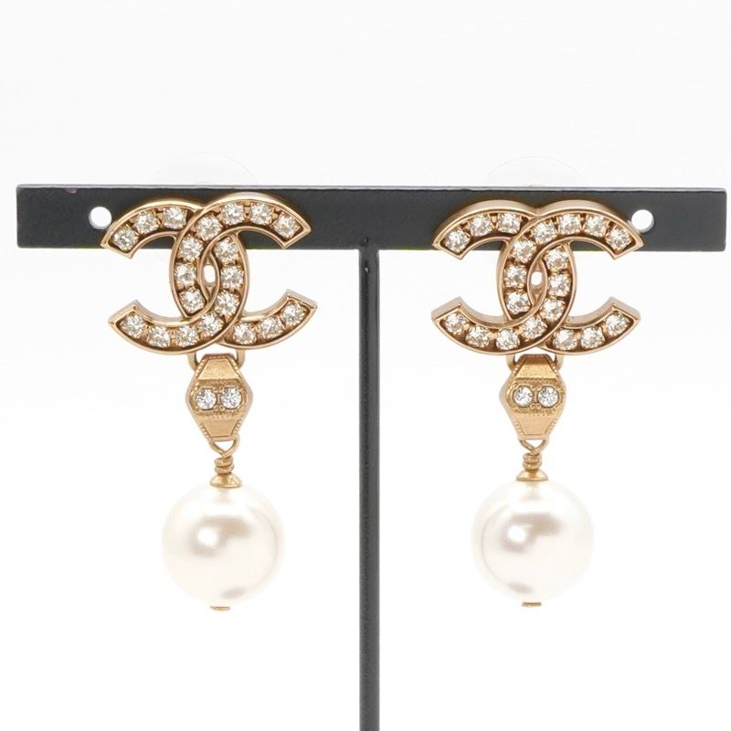 Chanel Earrings Earring Gold Coco Mark Rhinestone