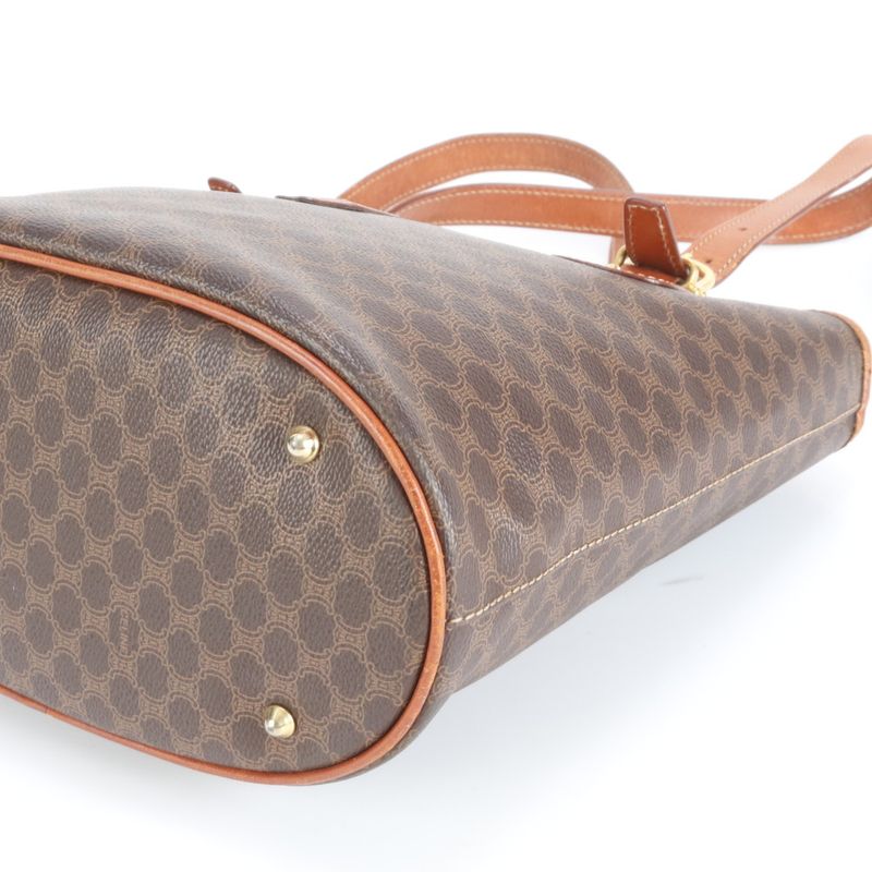 Vintage Celine Macadam Triomphe Leather Tote Bag Shoulder Hand Brown Women's