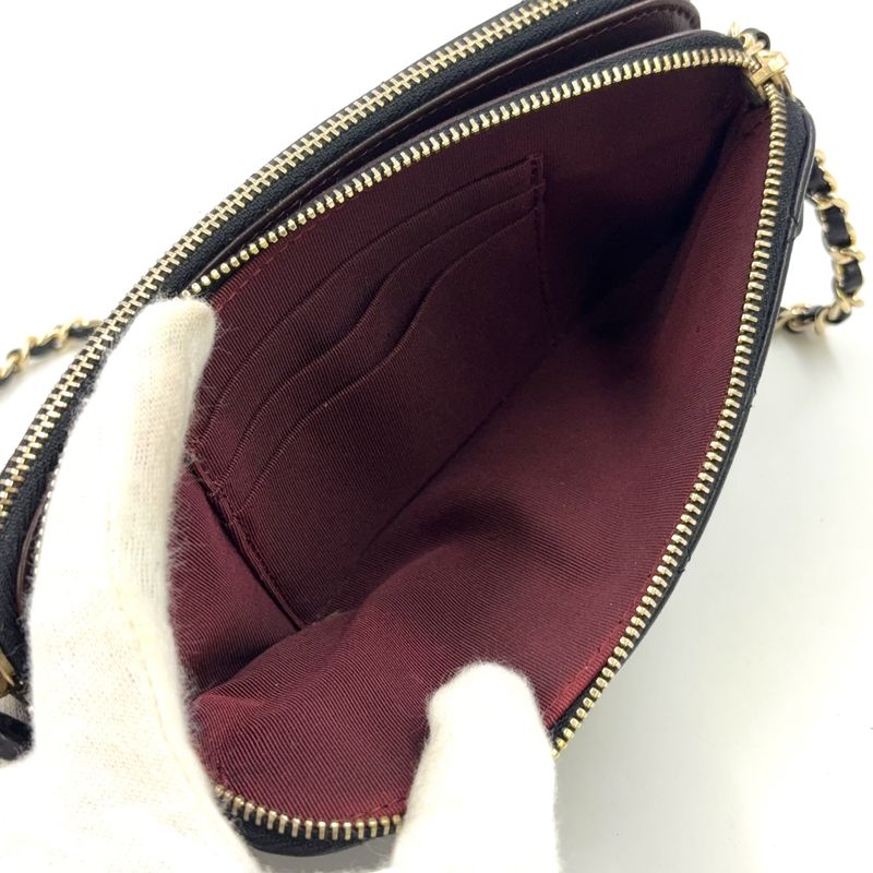 Chanel Matelasse W Zipper Chain Wallet Matelasse Serial No 22 Lambskin Black