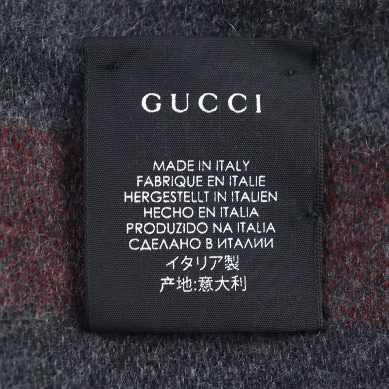 Gucci 391531 Cashmere 50% GG Logo All-over Webline Fringed Scarf Grayish 35 X