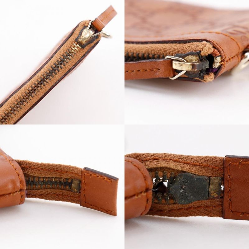 Gucci GG 146570 Striped Leather Brown Unisex Pouch