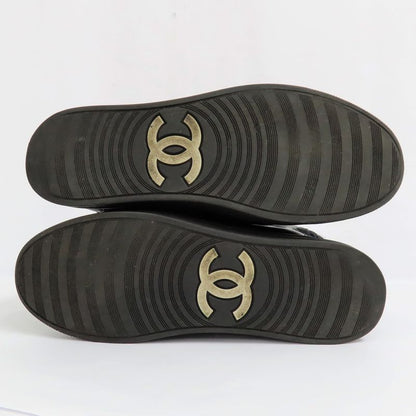 Chanel High Cut Sneakers Chain Double Zip 37 Coco Mark Black Leather