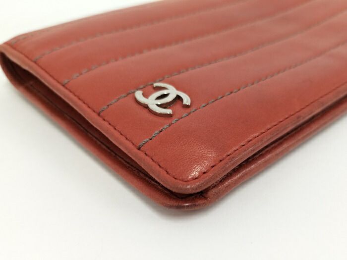 Chanel Bifold Long Wallet Mademoiselle Coco Mark Leather Orange