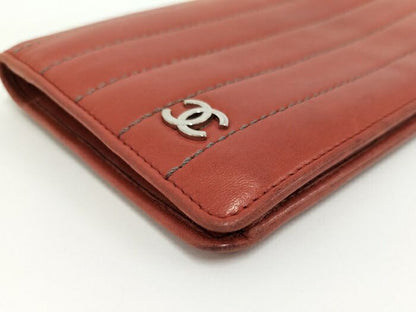 Chanel Bifold Long Wallet Mademoiselle Coco Mark Leather Orange