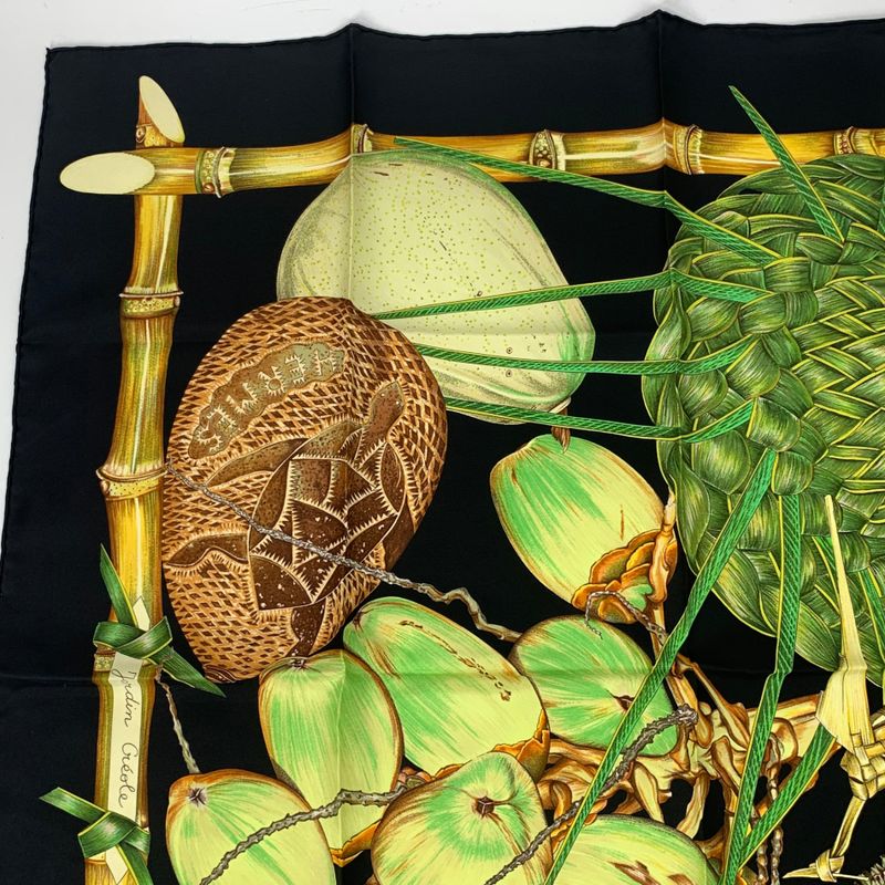 Hermes Carre 90 Jardin Creole Cles Or's Paradise Silk Scarf Black