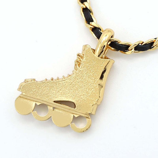 Chanel Roller Skate Necklace Pendant F24 COCO Faux Pearl Rhinestone Gold Color