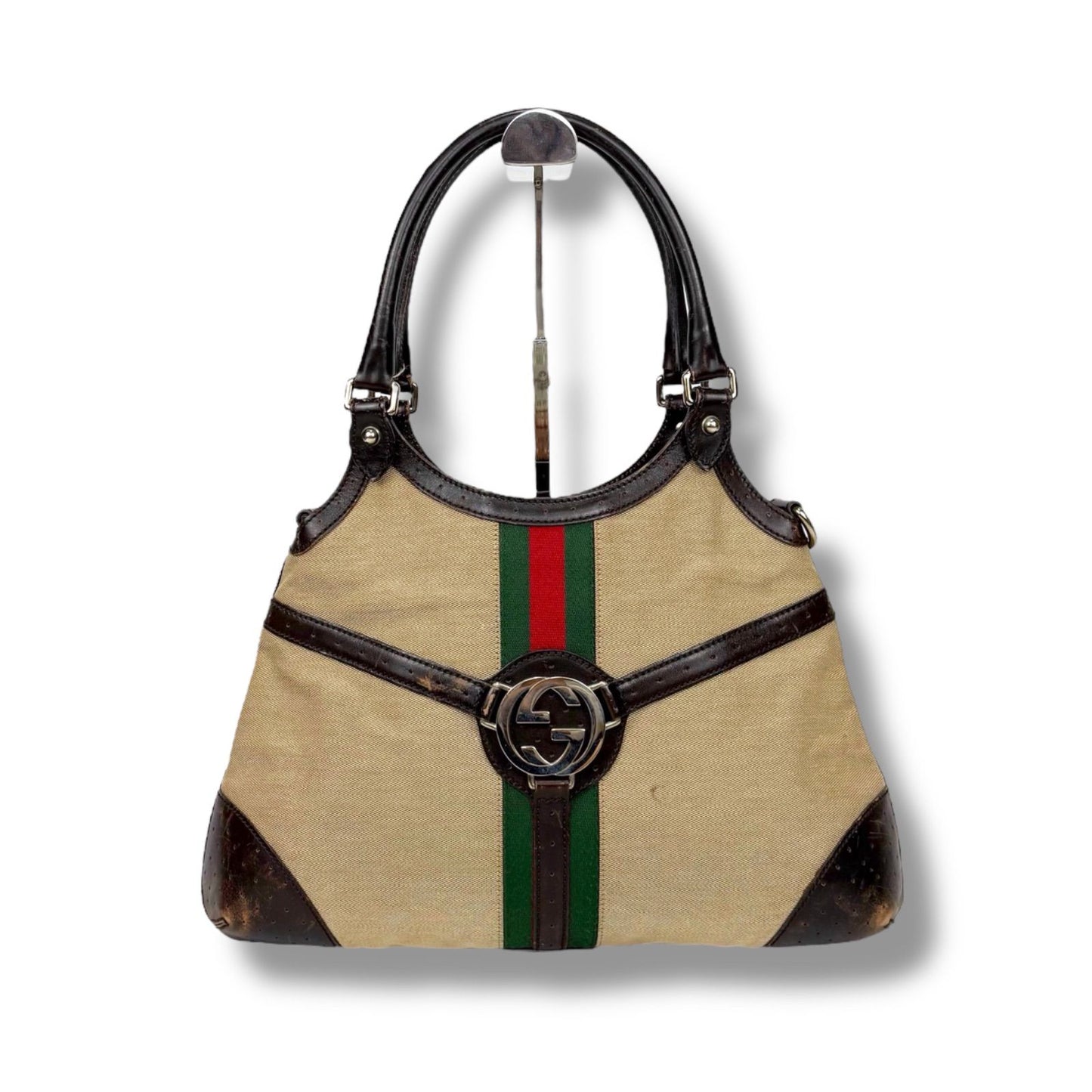 Gucci 114875 Sherry Line Interlocking G Handbag Brown Beige Gg