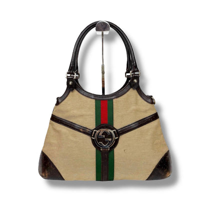 Gucci 114875 Sherry Line Interlocking G Handbag Brown Beige Gg