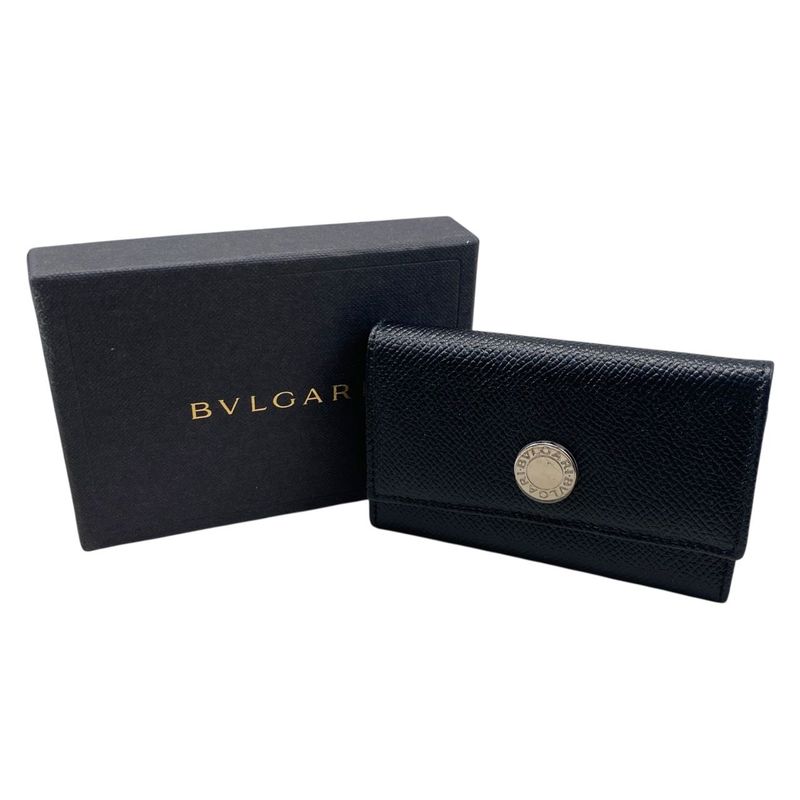 Em0680 Bvlgari 6-ring Key Case 20234 Men's Black Leather Black