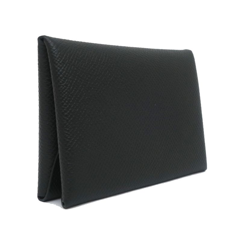 Hermes Calvi Duo Black Card Case With Coin Case Epson Leather W