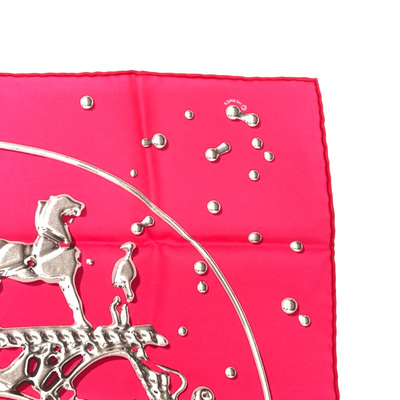 Hermes Carre 45 VIF Argent Silver Drops 100% Silk Pink Scarf