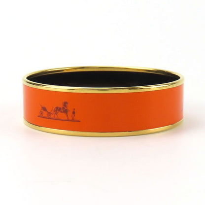 Hermes Bangle Emile GM Metal Cloisonne Orange Carved Gold Hardware Bracelet