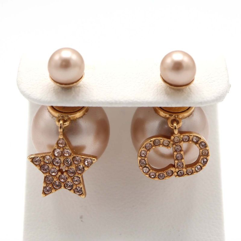Christian DIOR Earrings Tribal Earrings CD Logo Faux Pearl Rhinestone Star