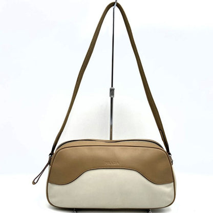 Prada Shoulder Bag Handbag Bag Leather Brown And Ivory Brown White Women Men