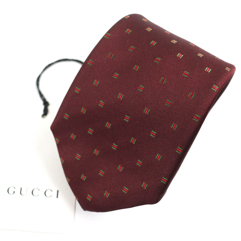 Gucci 406354) 100% Silk All-over Webline Design GG Pattern Lining Tie Bordeaux