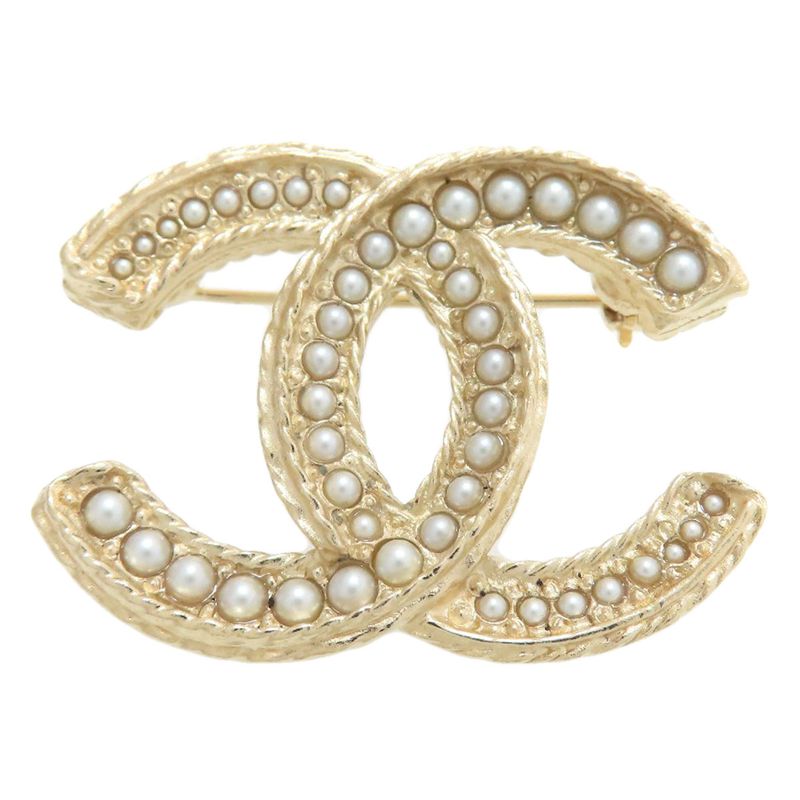 Chanel Coco Mark Faux Pearl Brooch Metal Ladies