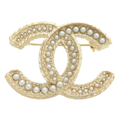 Chanel Coco Mark Faux Pearl Brooch Metal Ladies