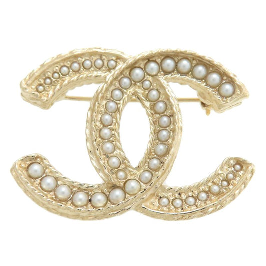 Chanel Coco Mark Faux Pearl Brooch Metal Ladies