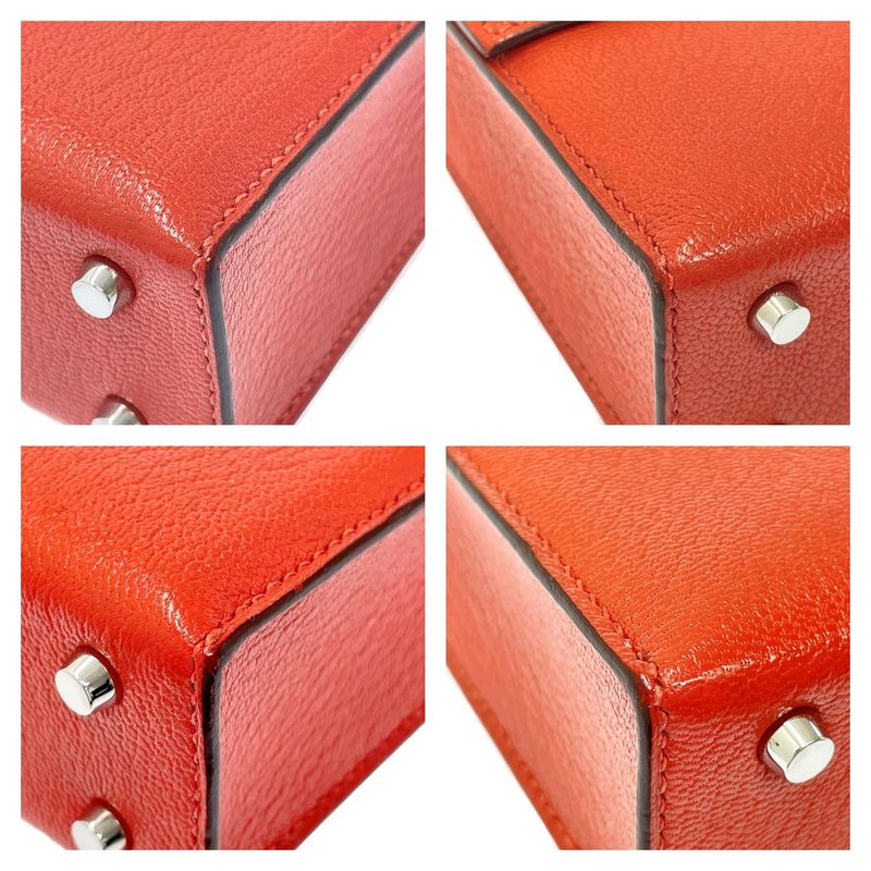 Hermes Leather Silver Hardware Velu Chain Mini Shoulder Bag Red Engraved a