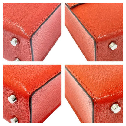 Hermes Leather Silver Hardware Velu Chain Mini Shoulder Bag Red Engraved a