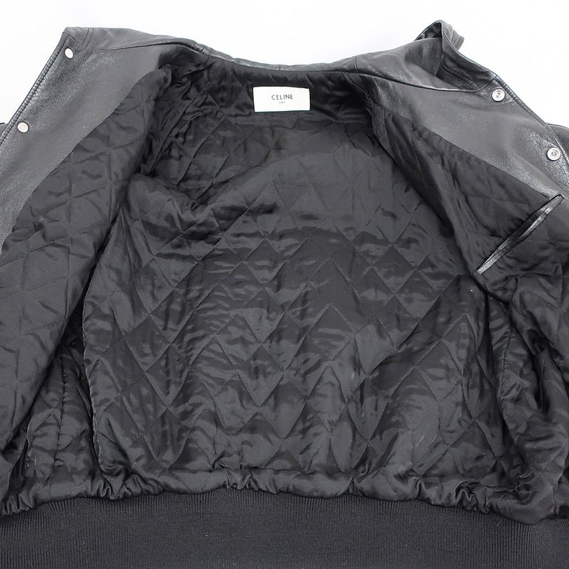 Celine Hooded Jacket Black Notation Size 44 Soft Lambskin Leather