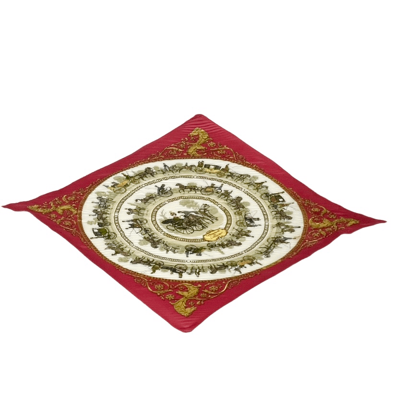 Hermes Pleated Scarf Silk LA Promenade DE Longchamps Walk To Ron Chien Red