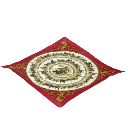 Hermes Pleated Scarf Silk LA Promenade DE Longchamps Walk To Ron Chien Red