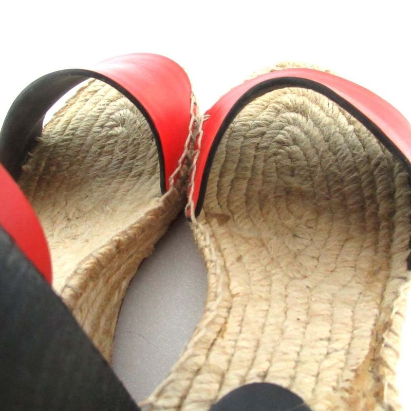Good Celine Leather X Jute Ankle Strap Wedge Sole Espadrille Sandals Size 36